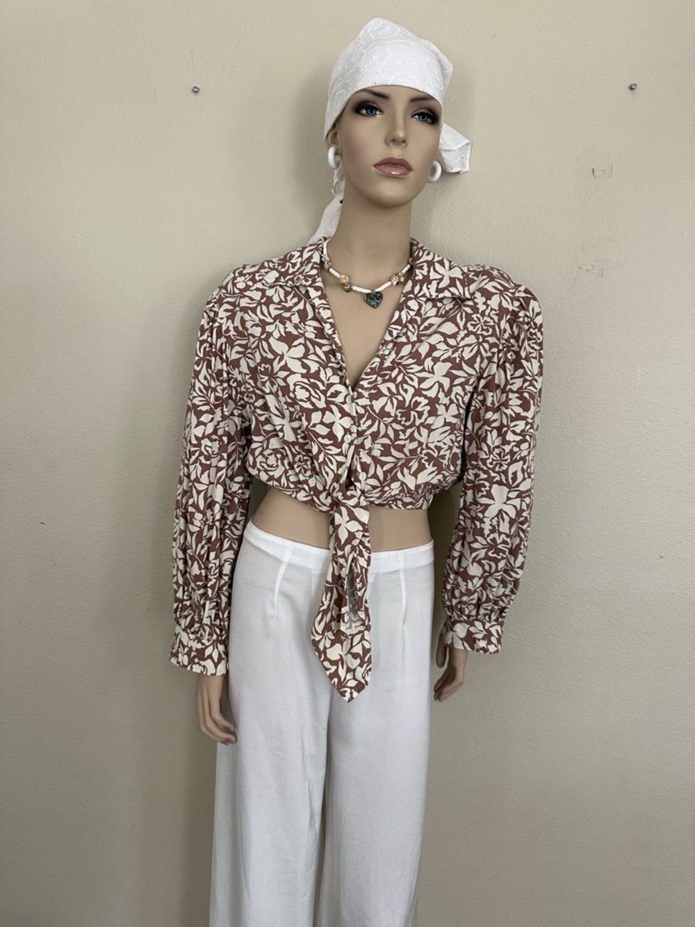 Z Supply Brown & Cream Floral Tie-Front Blouse